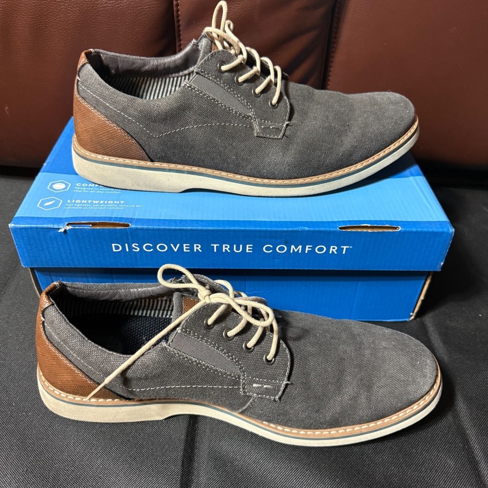 Nunn Bush Barclay Canvas Oxford Shoes Mens 13 Gunmetal Gray Casual Lace Up